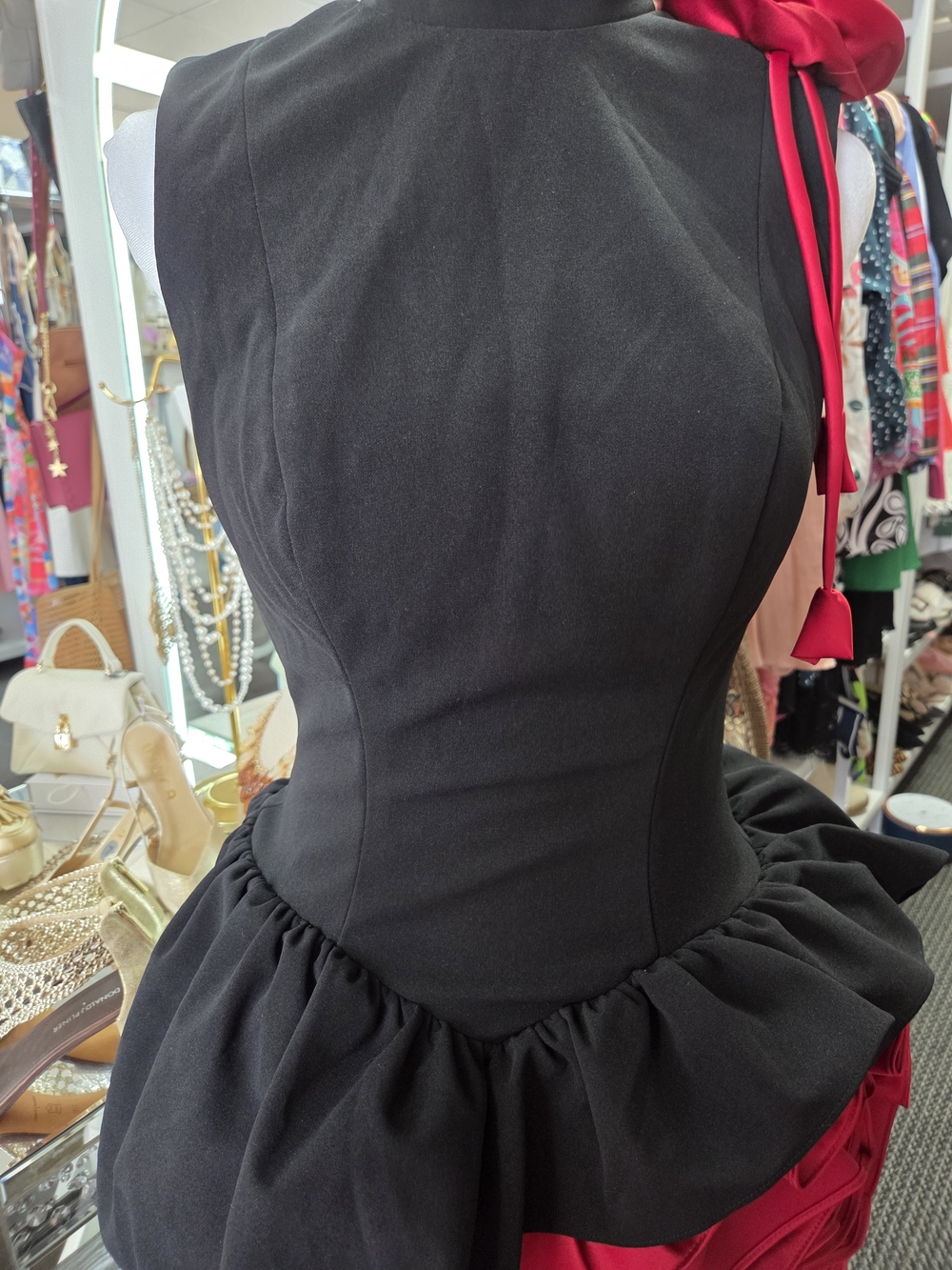 Sleeveless Black & RED  Prom Dress with Ruffle Skirt - Picture 6 of 7